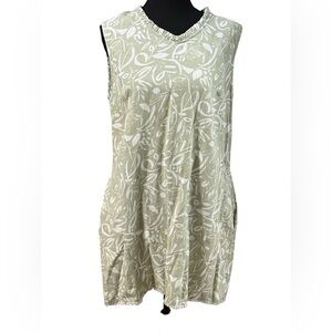 Charlie Paige Light Green and White Linen Blend Shift Dress Sleeveless Sage SZ M